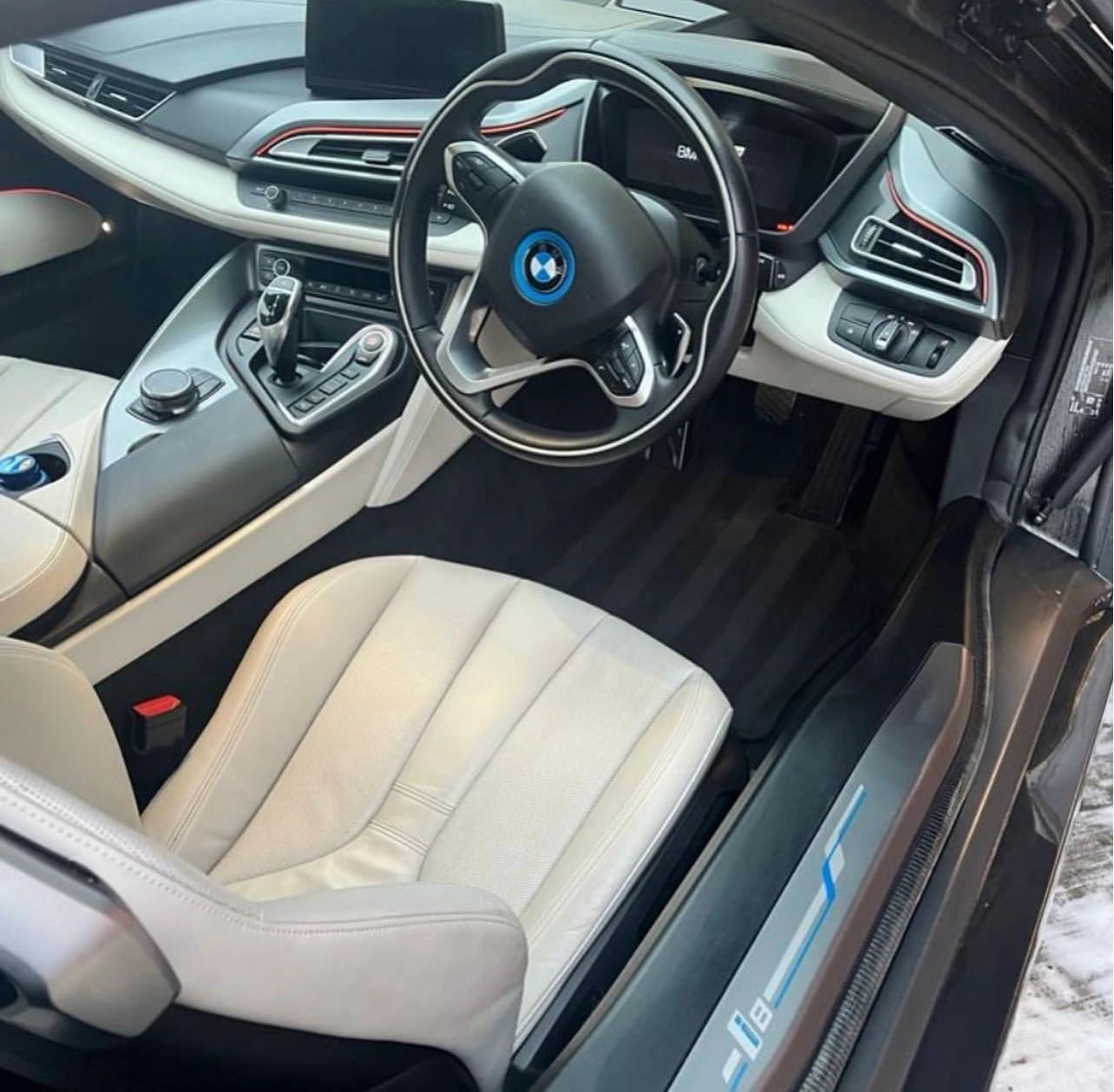 Cream leather interior of a BMW i8