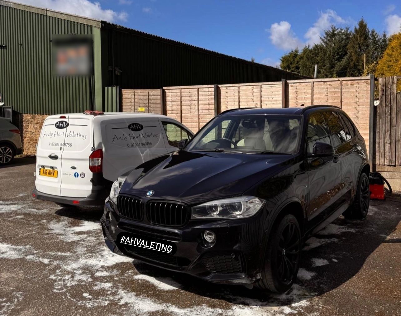 The Andy Hart Valeting van next to a freshly valeted BMW X5